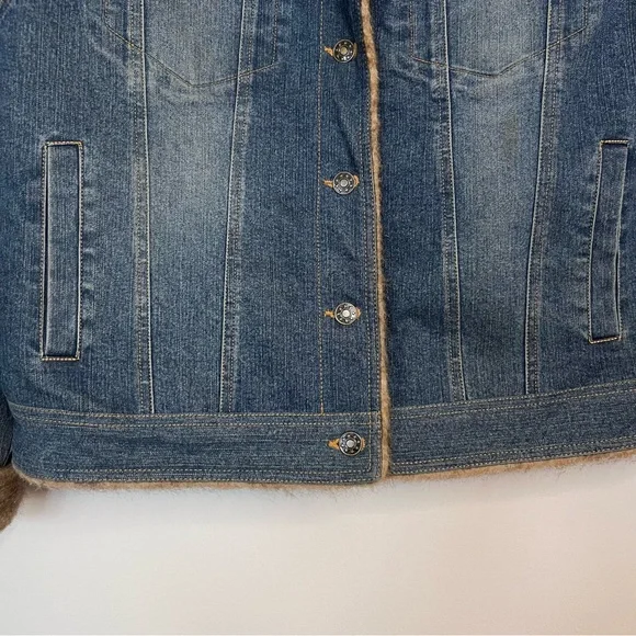 Marvin Richards Fur Lined Trucker Denim Jacket Size Large Vintage Y2K Country - Picture 3 of 16
